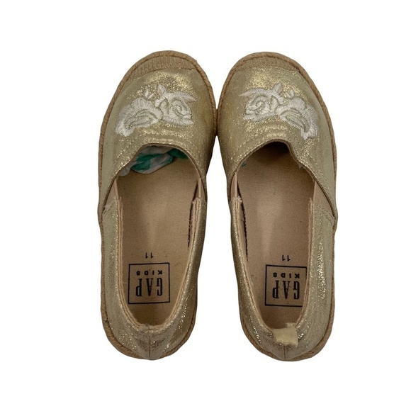 Gap Gold Embroidered Flower Slip-On Espadrille Flats Size 11 Toddler Girl - Picture 4 of 7